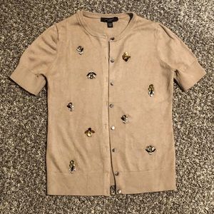 Tan Ann Taylor Jeweled Cardigan Sweater